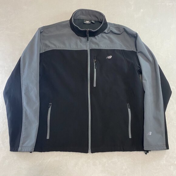 New Balance Mens Large Black Gray Full Zip Soft Shell Long Sleeve Jacket 130893 - Picture 1 of 13